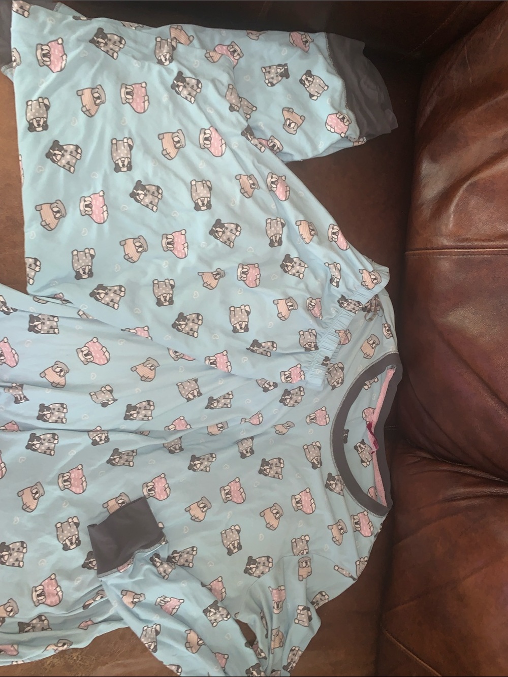 Women's Blue Bear Print Pajama Top - Soft Cozy Sleepwear size L